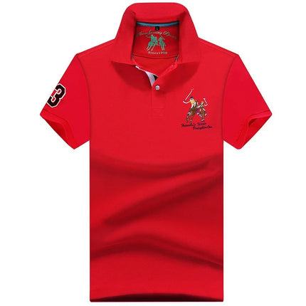 Men's Solid Summer Polo Shirt Plus Size Casual Short Sleeve Lapel Button Shirt with Embroidery - Purple, Red, White - 5XL, 6XL