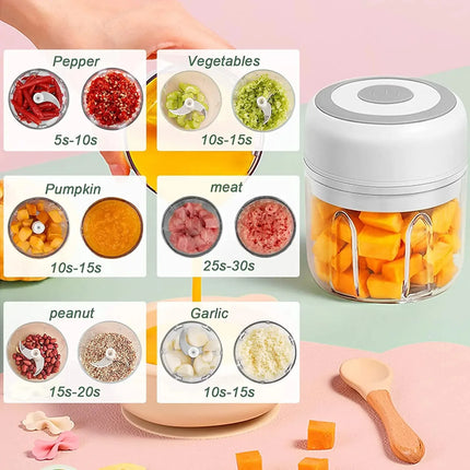 Mini Crusher Chopper USB Charging Garlic Mincer Electric Garlic Chopper Powerful Ginger Garlic Onion Meat Masher 100/250mL