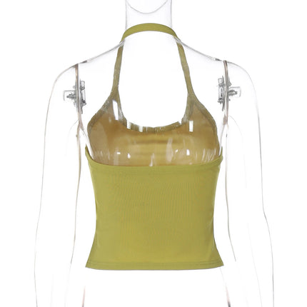 Hugcitar 2025 Summer Ribbed Halter Backless Solid Sexy Crop Tank Top Casual Y2K Women Clothes Beach Vacation Streetwear Yoga