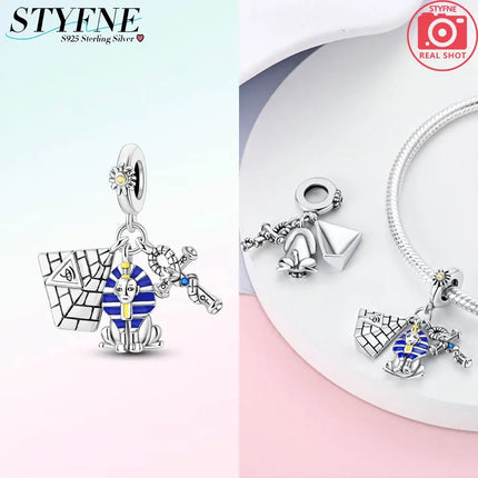 925 Sterling Silver Egyptian Pyramid Mummy Pharaoh Charms Beads Pendant Fit Original Bracelets DIY Jewelry Fine Gift