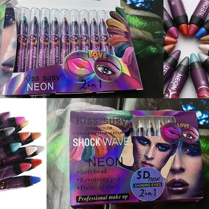 36 Color Eye Shadow Pen Waterproof 2 In 1 Not Smudge Eye Shadow Stick Lip Makeup Pen Glitter Shimmer Long-lasting Eye Shadow Pen