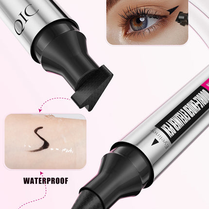 QIC Dual Tip Eyeliner Stamp Pen - Waterproof, Quick-Dry, Long-Lasting & Smudge-Proof for Beginners, Natural Look with Black