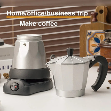 110V/220V Electric Coffee Maker Portable 300ml/3Cups Aluminum Mocha Pot Electric Italian Coffee Maker Percolator for Home Silver