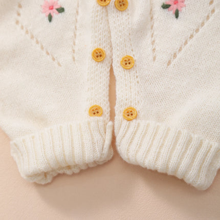 Baby's Sweet and Cute Floral Embroidered Long-Sleeved Warm and Comfortable Knitted One-Piece Crawling Suit