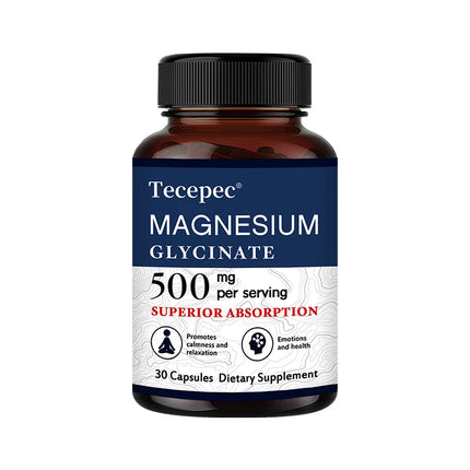 Magnesium Glycinate 500 Mg, 100% Chelated and Purified, for Calm and Relaxation, Emotional Well-being, Non-GMO and Gluten-free