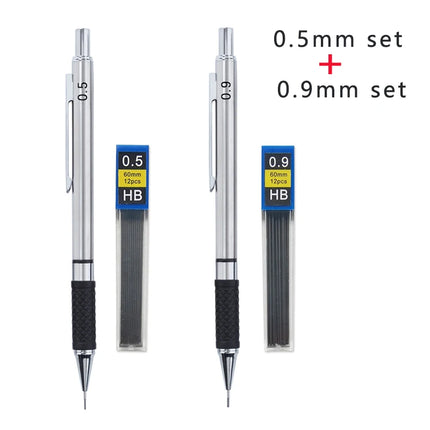 Metal Mechanical Pencil Set with Pencil Grip, Leads Art Drawing Student Office Supplies 0.5/0.7/0.9/2.0mm Automatic Pencil