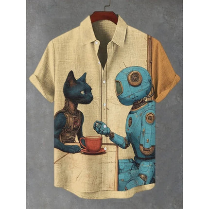 3D Printed Fun Cat Fish Hawaiian Shirt for Men Cute Animals Pattern Aloha Shirts Summer Short Sleeve Tops Street Casual Blouse