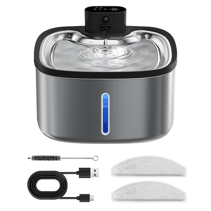 3.5L Cat Water Dispenser Stainless Steel Wireless Smart Pet Water Feeder 4000mAh Rechargeable with window Cat Water Fountain