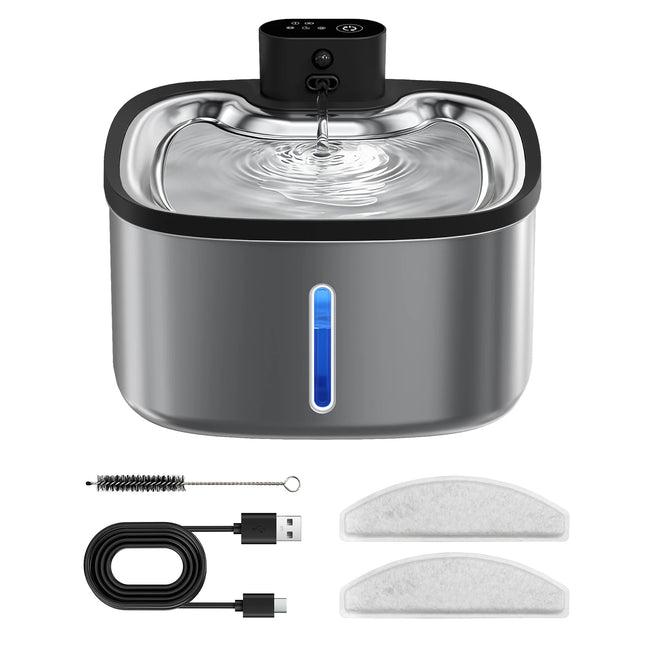 3.5L Cat Water Dispenser Stainless Steel Wireless Smart Pet Water Feeder 4000mAh Rechargeable with window Cat Water Fountain