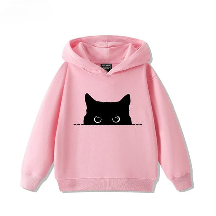 Fashionable and minimalist cat print for boys and girls, casual and cute autumn and winter warm sports hoodie