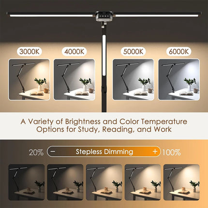 24W LED Clip Desk Lamp with Remote Control Rotatable 3 Head Stepless Dimming Eye-Caring Reading Desk Lamp for Office PC Studying