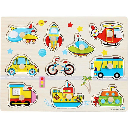 30cm Baby Toys Montessori Wooden Puzzle Hand Grab Board Educational Wood Puzzles for Kids Cartoon Animal Vehicle Child Gift