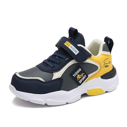 Autumn and Winter Children's Shoes, Boys' Sports Shoes, Leather Upper, Breathable, Non-Slip, Versatile Sports Shoes for Middle and Older Children, Elementary School Students