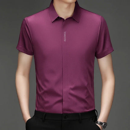 New Men's Business Casual Short Sleeved Solid Color Shirt Wrinkle Resistant Wrinkle Free Comfortable All Season Versatile Top