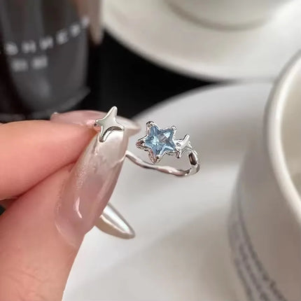 PANJBJ 925 Sterling Silver Four-pointed Star Shining Zircon Ring High-end Personalized Opening Adjustable Jewelry
