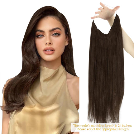 VeSunny Fish Line Human Hair Extension Wire Natural Hair One Piece Invisible Wire Hair Weft with 2 Clips Blonde Soft Remy Hair