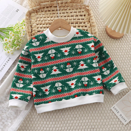 New Velvet Thickened Christmas T-shirt Children's Printing Sweatshirt Casual Children's Clothing For Winter New Year Gift