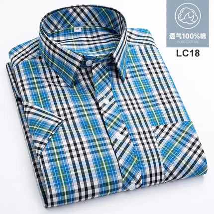 2026 Summer Cotton Plaid Short Sleeve Shirts For Men Plus Size Regular Fit Classic Young  England  Style Shirts Man's Clothing