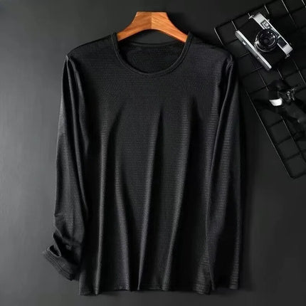 Ice Silk Long Sleeve T-Shirt Men's Summer Thin Mesh Breathable Sun Protection Quick Dry Outdoor Construction Base Shirt Air C...