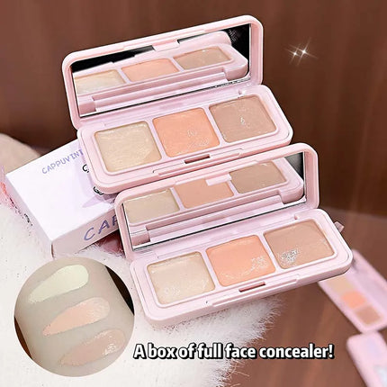 3-Color Correcting Concealer Strip Palette Hydrating Eye Brightening Concealer Contour Cream Full Coverage Oil-Control Makeup