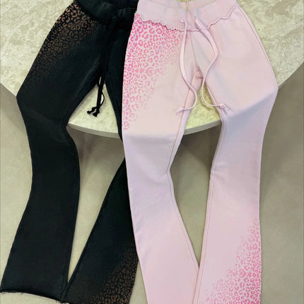 Streetwear Y2k Pink Leopard Print Sports Suit Women Gothic Punk Graffiti Slim Zipper Hoodie Fashion Sexy High Waisted Sweatpants