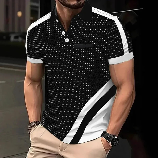 Summer fashion men's printed polo shirt with loose sport buttons, suitable for polo tops from Chinese mainland. Multi-functional