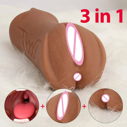 Realistic Vagina Pussy Pocket Male Masturbation Cup Sex Toys 3 In 1 Oral Deep Throat Anus Sexual Pleasure Sexy Toy For Men