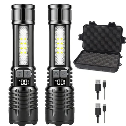Rechargeable LED Flashlight Zoomable Torch with LCD Display 5 Modes Waterproof High Power Hand Light Outdoor Wilderness Camping
