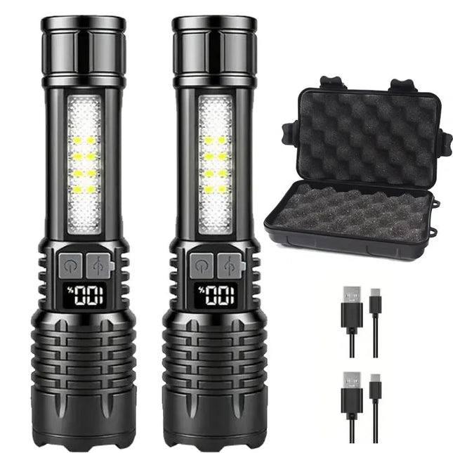 Rechargeable LED Flashlight Zoomable Torch with LCD Display 5 Modes Waterproof High Power Hand Light Outdoor Wilderness Camping