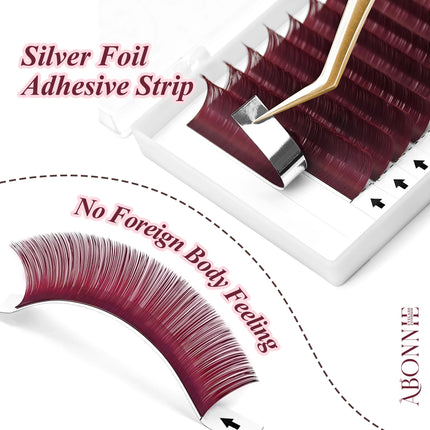 ABONNIE Wine Red Color Eyelash Extension Premium Cashmere Burgundy Lashes Individual Mink False Eyelashes