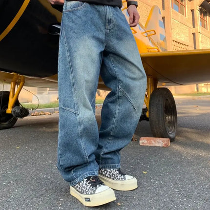 American Vintage Blue Small Curved Knife Casual Pants for Men, New Fall Loose Wide-Leg Long Pants