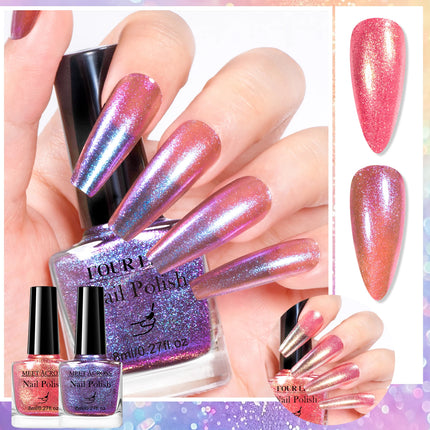 2pcs 8ml Chameleon Nail Polish Set Gorgeous Glitter Galaxy Chrome Holographic Nail Polish No-Bake Quick Dry Long-Lasting Nails