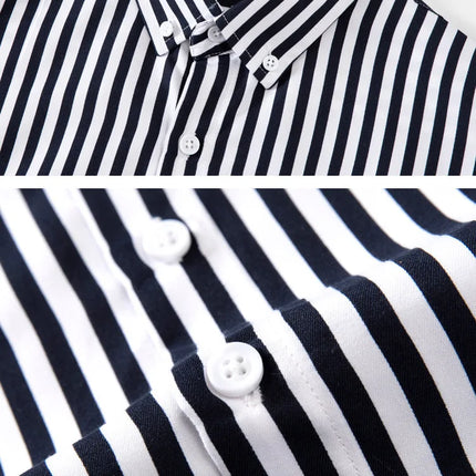 Slim Fit Men's Striped Long Sleeve Shirt Casual Fashion Business Outerwear Autumn New Style Machine Washable Polyester Fiber