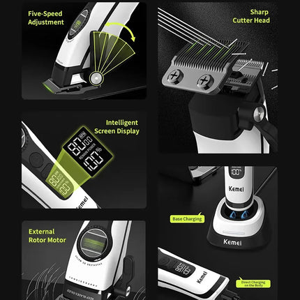 Kemei 1593 Barber Professional Hair Clipper Rechargeable Trimmer Electric Hair Cutting Machine External Rotor Brushless Motor