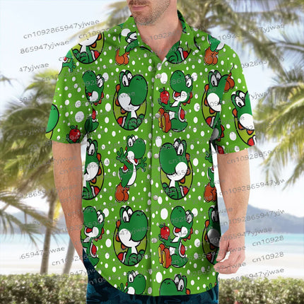 Yoshi Super Mario Bros Button Up Hawaiian Shirt Men's Beach Causal Short Sleeve Shirt Hawaiian Shirt Summer Men's Vacation Shirt