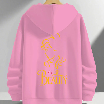 Romantic Theme Beauty and the Beast Couple Hoodies Men'S Women'S Separate Styles Pullover Casual Loose Fit Sweatshirt Hoodie Y2K