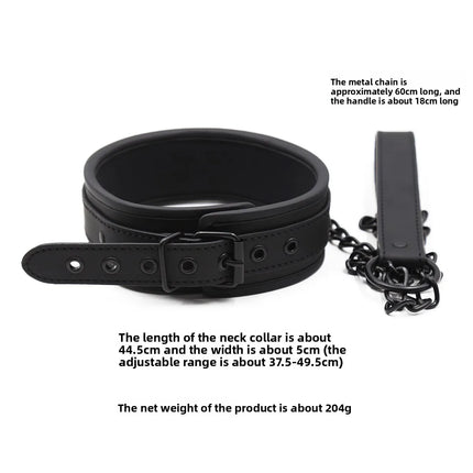BDSM PU Leather Collar with Leash Padded Neck Restraint Slave Bondage Adult Sex Toy for Women Men Fetish Role Play Gear