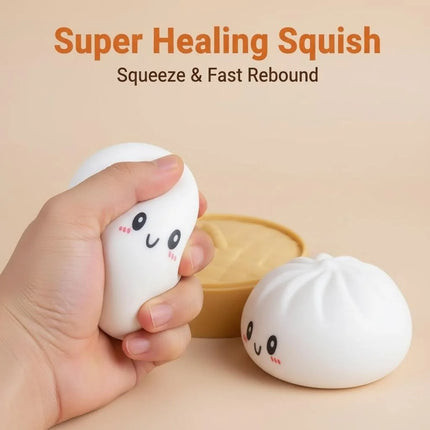 Colorful Dumpling Squishes Stress Balls Fidget Sensory Toys Simulation Food Squishies Bun with Steamer Squeeze Dough Ball Gifts