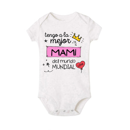 I Have The Best Mom & Dad in The World Spanish Printed Baby Jumpsuit Infant Short Sleeve Romper Funny Newborn Unisex Bodysuit
