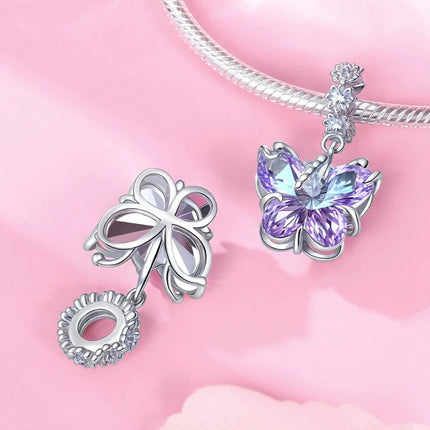 925 Sterling Silver Classic Purple Heart Shape Dragon Pegasus Butterfly Charms Beads Fit 3mm Original Bracelet DIY Jewelry Gift