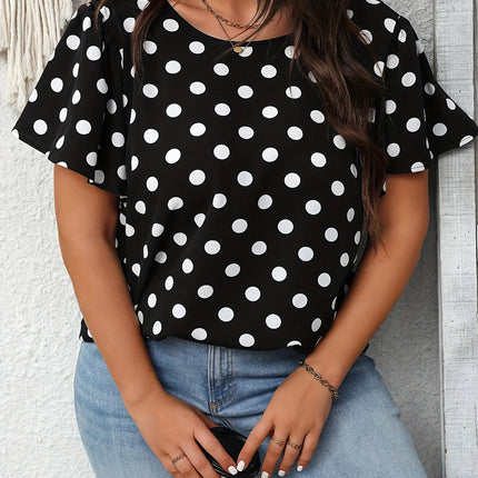 Plus Size Summer Elegant Spot Print Shirt for Women Casual Office Lady Bow Back Curve Clothing Female Blouses