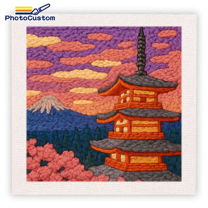 PhotoCustom Building Punch Needle Kit Painting Decor Embroidery Starter Kit Landscape Monks Cloth For Punch Needle Kits Embroide