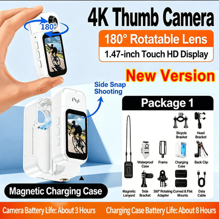 4K WiFi 1080P POV Magnetic Mini Action Camera Pocket Video Vlog Cam Helmet Motorcycle Bicycle Sports Holder Mount Recorder