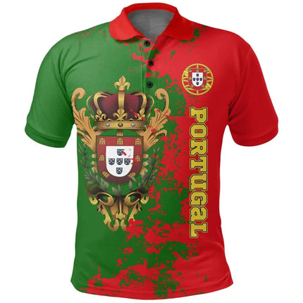Portugal Flag Polo Shirt Men Summer Lapel Button Tshirts Casual Short Sleeve Shirts 3d Printed Sports Tees Top Male Clothing