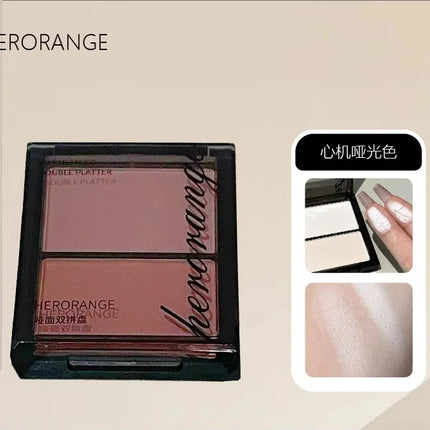 Face Brightening Highlighter,2 Colors Matte Platte Dry and Wet Natural Brightening Setting Powder,High Gloss Face Comestics