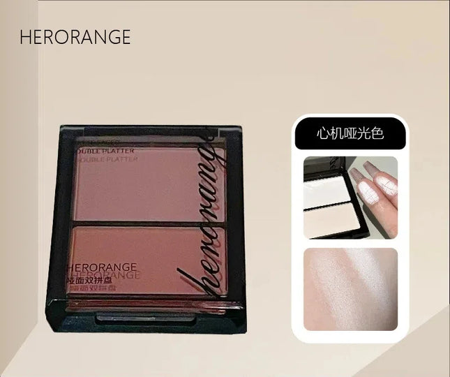 Face Brightening Highlighter,2 Colors Matte Platte Dry and Wet Natural Brightening Setting Powder,High Gloss Face Comestics