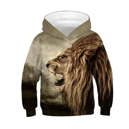 Children's Sports Hoodies Lion Wolf Print Kids Sweatshirts Junior Child Autumn Coats Clothes Tops 4-13y Boy/Girl Hooded Sweaters