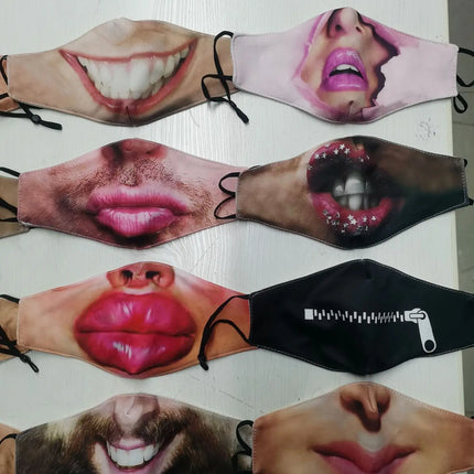 Personalized Social Funny 3D Facial Expression Masks Women Men Prom Party Ride Breathable Mouth Face Mask Creative Printed Masks