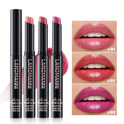 10 Color Glitter Pearlescent Lipstick Waterproof Lasting Diamond Lipstick Shiny Lip Gloss Non-stick Cup Red Sexy Lip Tint Makeup