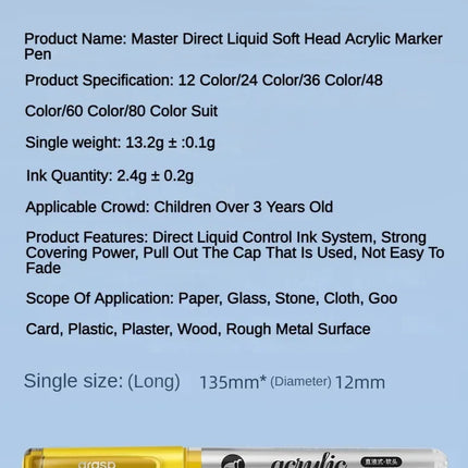 GRASP 120/1 Colors Acrylic Marker Pens Waterproof Pen Soft Brush Nib Student Art for Glass Stone Art School Supplies Stationery